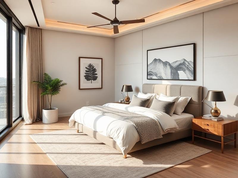 Cozy bedroom with carpet flooring