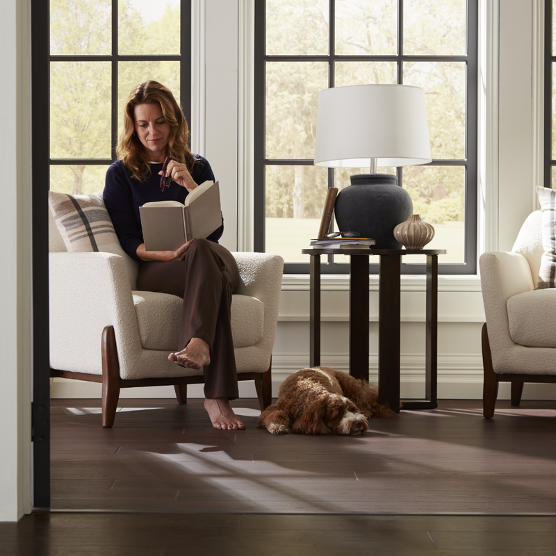 Pet-friendly Karastan BelleLuxe Waterproof Flooring in a luxury home